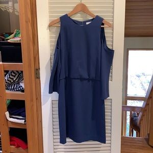 Blue cold shoulder Tibi dress. Looks great with boots! Just too big for me.